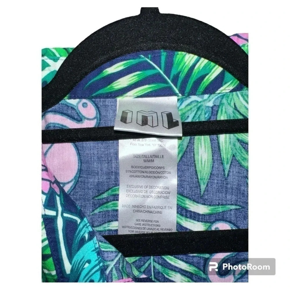 NWOT IML men’s tropical flamingo short sleeve button down size M - Picture 3 of 3